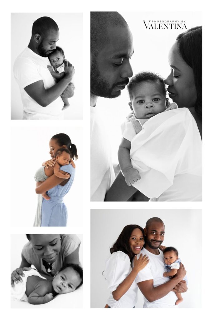 collage of baby photos taken during a photoshoot with London newborn photographer Valentina